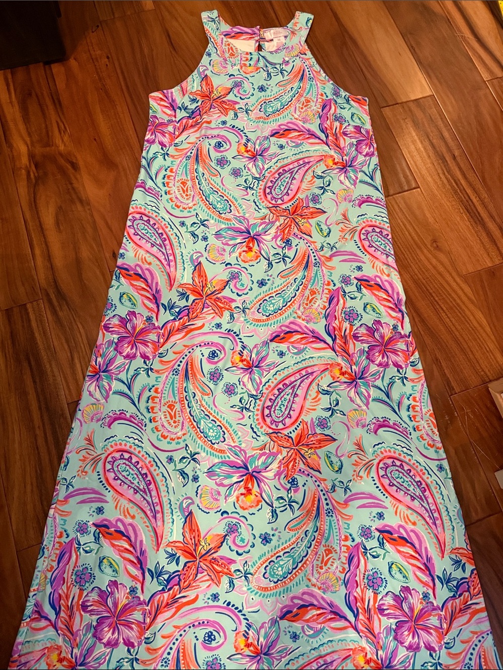Floral Paisley Maxi Dress - Mint with Pink & Orange